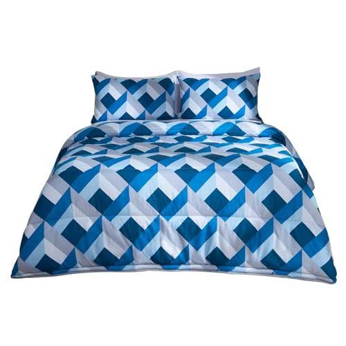 OHS Single Duvet 10.5 Tog Coverless, Soft Warm Microfibre Fabric Comfortable For All Season Geo Pattern Washable Single Bed Duvet with Pillowcase, Navy