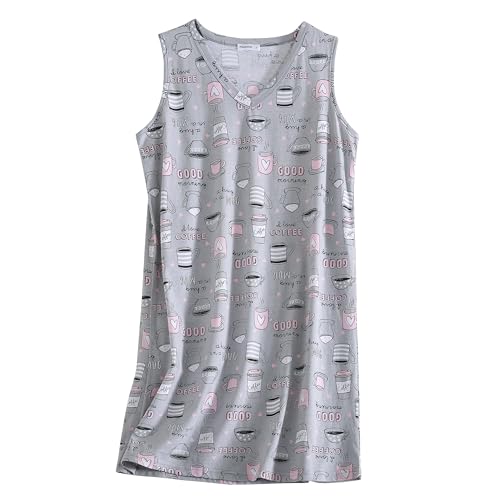 PNAEONG 3 Pack Womens Cotton Nightgown V Neck Nightshirts Sleeveless Sleepwear Casual Print Sleepdress2