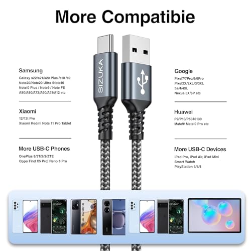 Miniatura 7 de Cable Usb C 3pack 2m Carga Rapida 3.1a Cargador Tipo C Nylon Carga Rápida Y Sincronización Cable Usb C Para Samsung Galaxy S22 S21 S20 S10 S9 S8 A71 A51 Note 20 10, Xiaomi Google