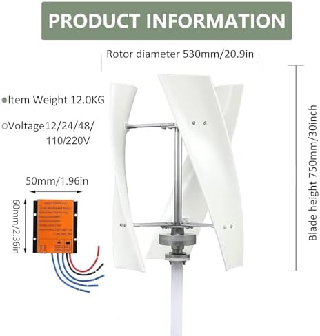 12000W No Noise Vertical Wind Turbine Generator,12V 24V 48V Magnetic Levitation Wind Turbine Residential Wind Turbine Kit with MPPT Controller, for Home Street Lighting,White-48V