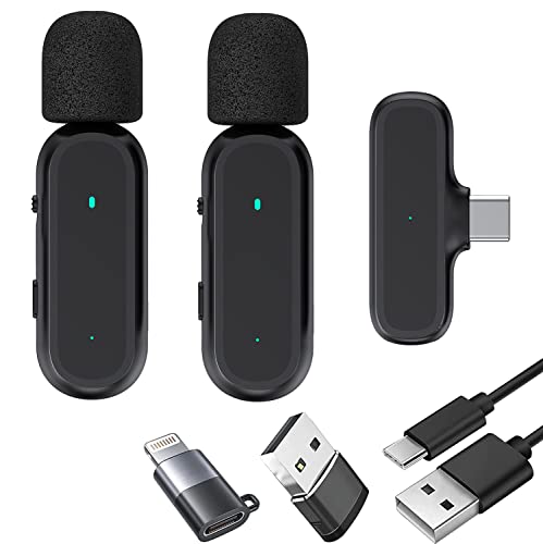 Microphone Lavalier sans fil pour iPhone iPad Plug-Play avec 2 microphones pour enregistrement vidéo de téléphone, entretiens, Vlog, synchronisation automatique et réduction du bruit Cover