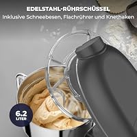 Fentic 6-in-1 Küchenmaschine – 2000W – Mit Fleischwolf, 1,5L Entsafter, Gemüseschneider und Mehr – Knetmaschine mit 6,2L Rührschüssel, Rührhaken, Knethaken, Schlagbesen und Spritzschutz (Anthrazit) – Ansicht 5