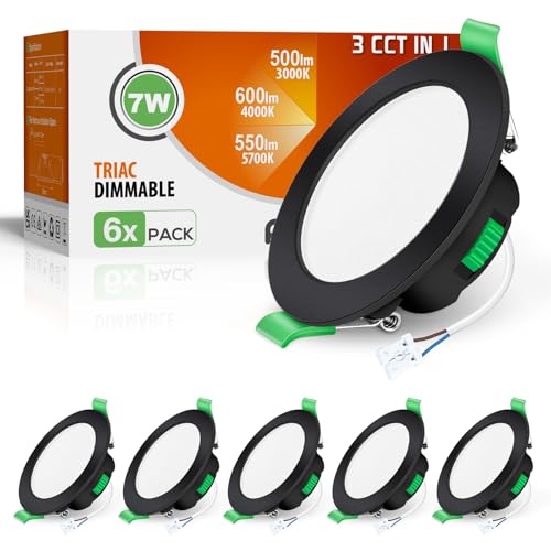 ALUSSO Lot de 6 Spot LED Encastrable 68mm,7W Led Spot Dimmable AC 220-240V,3000K 4000K 6500K Étanche IP65 Réglable Plafonnier Encastré pour Salle de...