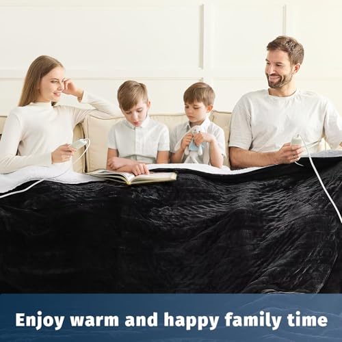 Heated Electric Blanket Queen Size - 84" x 90" Heating Blanket with Dual Control, 10 Levels & 8 Hours Auto Off, Soft Warm Flannel Gift with Over-Heat Protection, ETL & FCC Certified