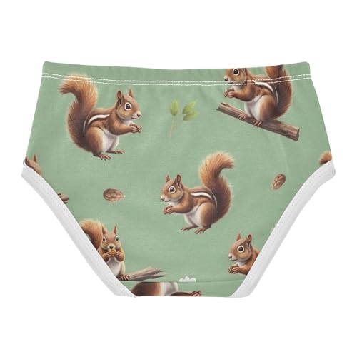 Cute Brown Squirrels Green Little Girl Panties Toddlers Underwear Floral Cotton Print Kids Undies Briefs 2t2