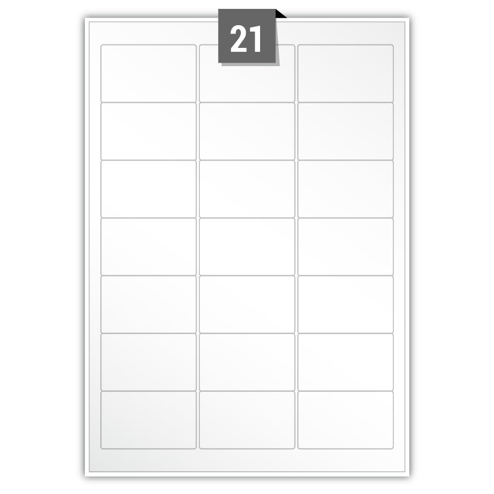 Matt White Polyester - Peelable Adhesive Dry Edge - Plain Sheet - 21 Rectangle Labels per A4 Sheet - Label Size 63.50 mm x 38.10 mm