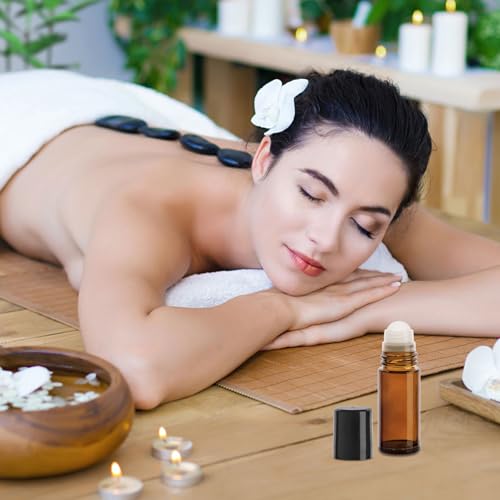 SONEER 30ML Roll on Glasflaschen für Ätherisches Öl, 2 Stück Roll on Flasche Leer, Nachfüllbare Rollon Flaschen mit Strohhalm, Etiketten für Aromatherapie, Parfüm, Massage (Braun)