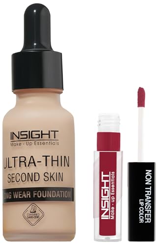 Image of INSIGHT Ultra-Thin Second Skin Foundation 20ml | Long Wear Liquid Matte, Waterproof, Full Coverage, Oil-Free, SPF 15, Lightweight Base - Sun BeigeNon Transfer Liquid LipstickHighly Pigmented 4 ml