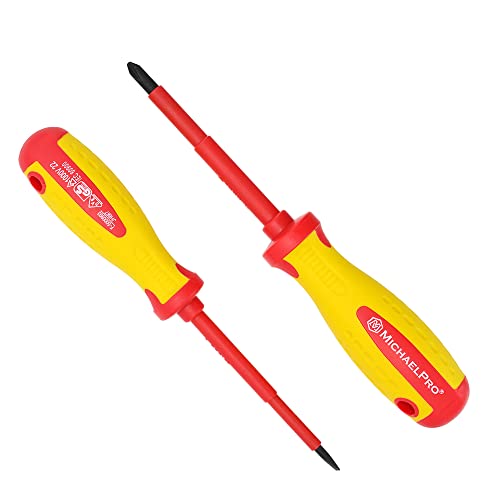 Michaelpro Mp002031 2-Piece Vde Insulated Electricians Screwdrivers Set, Professional Phillips And Slotted Screwdrivers, Cr-Mo Steel #TOP29