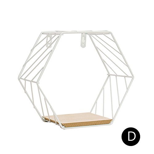 Estantes flotantes de pared hexagonales para colgar en la pared, estantes de hierro para decoración de interiores, exteriores, sala de estar, recámara, decoraciones, metal, Blanco, Small
