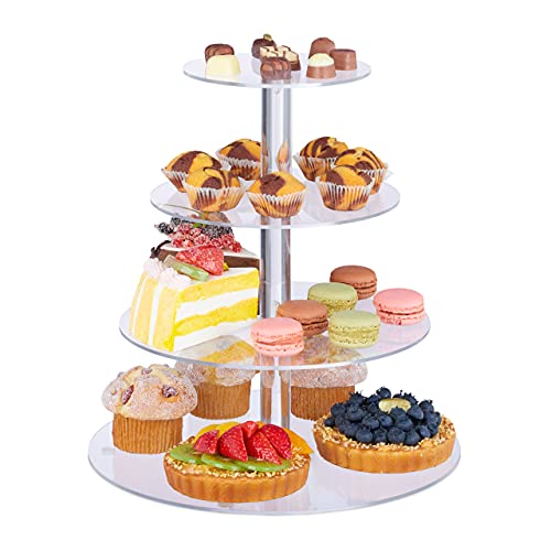 Relaxdays Etagere, 4 Etagen, rund, Cupcakes, Kuchen, Snacks, Obst,...