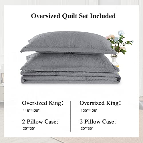Enjohos Oversized King Quilt Set California King Bedspread 120X118, Extra Lagre King Size Quilts For Bed, Lightweight Reversible Microfiber 3Pieces Cal King Dark Grey Quilt #TOP6
