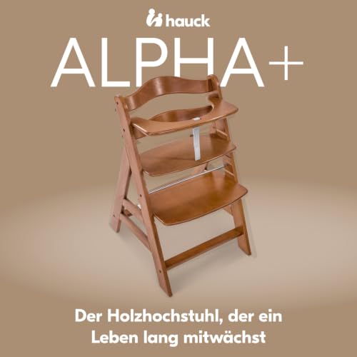Image of hauck Alpha+ Grow Along Solid Beechwood Booster Highchair with Adjustable Seat, 5 Point Safety Harness, & Bumper Bar for Infants & Toddlers, Walnut
