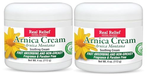 Real Relief Arnica Cream, Natural, Non-Greasy, Hypoallergenic and Unscented, 4 oz (Pack of 2)