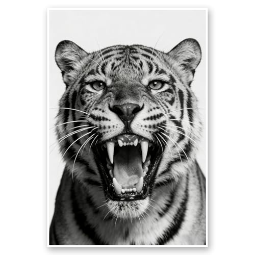 Black and white tiger wall art canvas painting, wildlife photography,