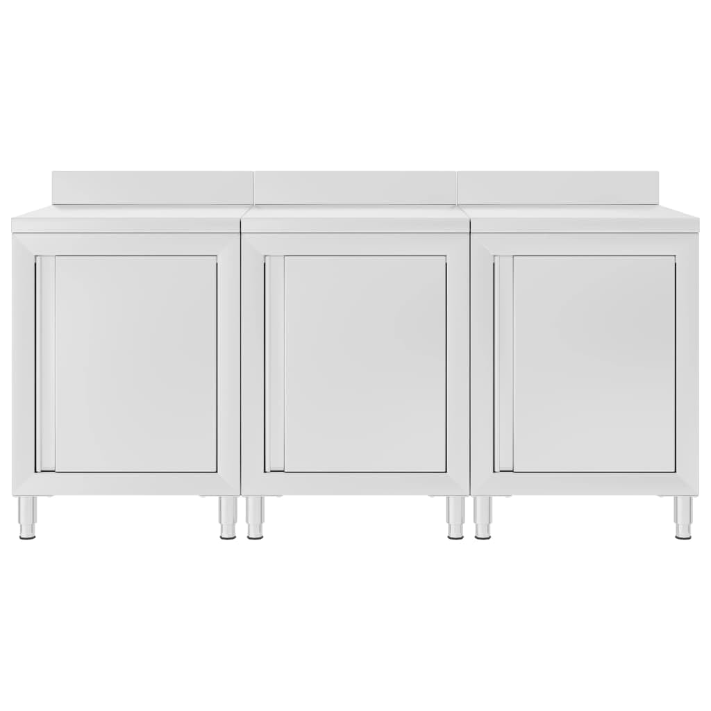 Set di 3 armadietti da lavoro in acciaio inox, 180 x 60 x 96 cm, con piedini regolabili, ribaltamento e spazio per la ristorazione, gastronomia, ristoranti, hotel, attrezzature da cucina
