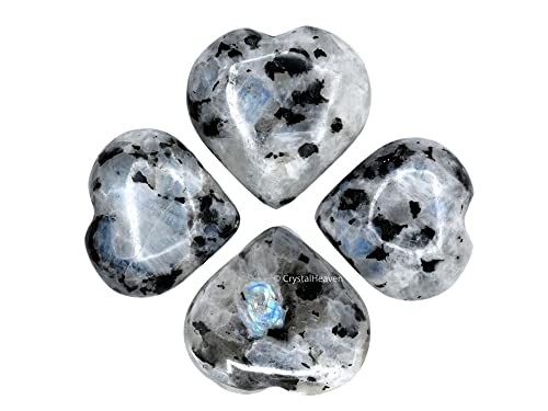 Image of Crystal Heaven Certified Rainbow Moonstone Crystal Heart Palm Pebbles Stones For Anxiety Stress Relief Massage- Aaa Grade Original Healing Gemstone Agate Heart Palm Stone For Yoga Meditation Spiritual
