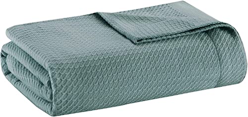 Image of Madison Park 100% Egyptian Cotton King Size Bed Blanket for Summer Teal | Cozy Soft Breathable Durable, Waffle Weave Woven Casual, Lightweight Knit All Season Throw for Bed Couch or Sofa, OEKO TEX
