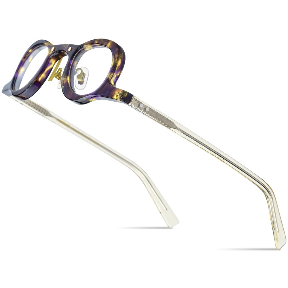 HEPIDEM Acetate Glasses Frame Men,Round Optical Eyeglasses Women Vintage Retro Eyewear 9153
