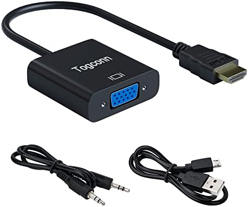 Togconn HDMI to VGA Adapter, 1080P Gold-Plated HDMI Male to VGA Female Connector with 3.5mm AUX Audio Cable and USB Power Supply, for Laptop, PC, Monitor, HDTV, Chromebook, Roku, Xbox