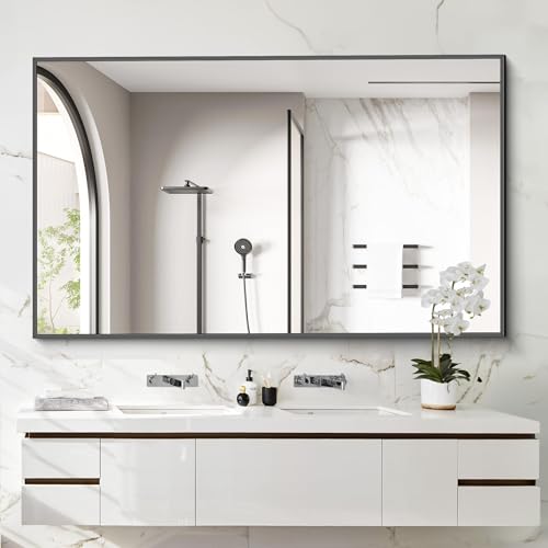 Image of COFENY 40x60inch Black Bathroom Mirror, Black Rectangle Mirror with Frame, Large Rectangular Wall Mirrors for Bathroom, Living Room, Hair Salon, Big Farmhouse Mirror Hang Horizontal /Vertical