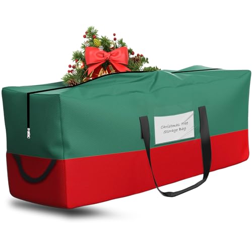 Image of Christmas Tree Storage Bag 8 Ft Artificial Tree 600D Oxford Storage Bag | Waterproof Christmas tree storage bag (48x15x22in) Dual smooth zippers, reinforced handles & label pocket dust /moisture-proof