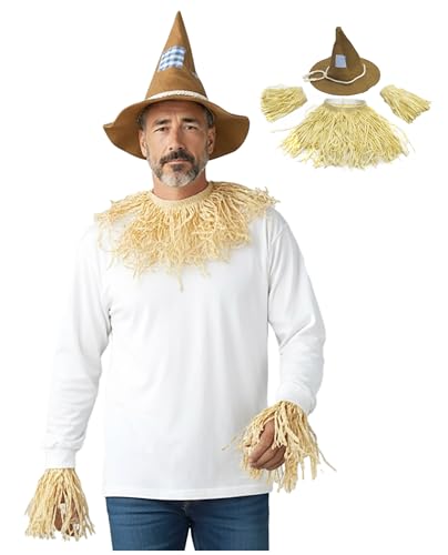 Adult Scarecrow Costume Men Faux Straw Kit with Scare Crow Hat and Fake Straw for Men's Scarecrow Costume