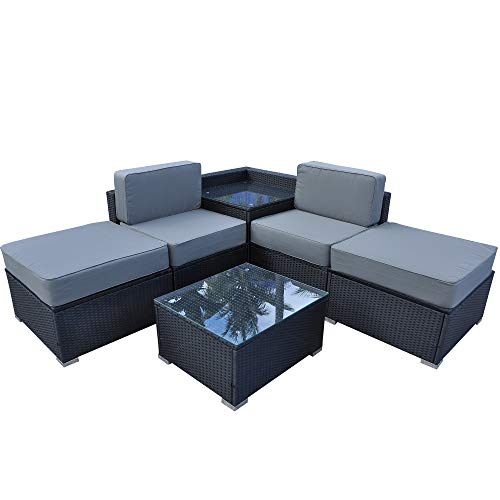 Mcombo Patio PE Wicker Rattan Sofa 6 Pieces Sectional Furniture Set All Weather