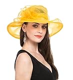 SAFERIN Women's Organza Church Kentucky Derby Fascinator Bridal Tea Party Wedding Hat (Hat-Yellow)