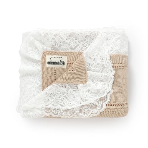Image of mimixiong 100% Pure Cotton Baby Blanket Extra Soft Cellular Neutral Swaddle Receiving Crib Blanket for Newborn Baby Boy Girl Size 30 x 40 inches (Camel -lace)