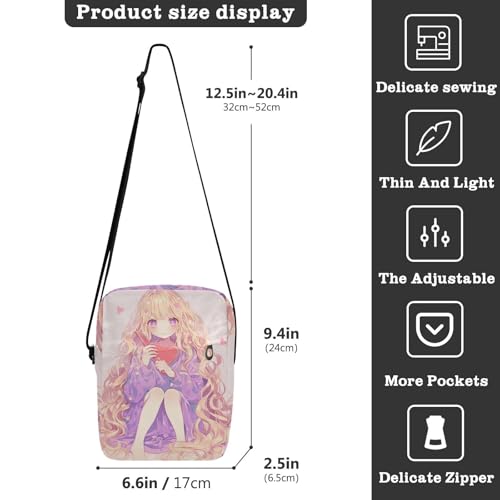 Long Hair Anime Girl messenger bag cute men shoulder bag Cross Body Purse Adjustable Strap for Shopping work3