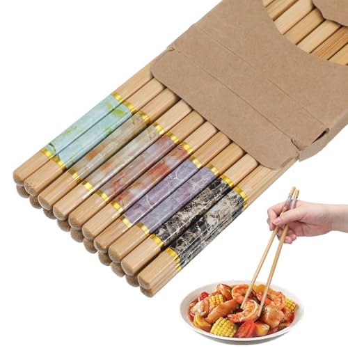 10 Pairs Bamboo Chopsticks, Reusable Chinese Chopsticks, Wooden Chopstick, Dishwasher Safe and Non Slip Chopstick, Chinese Style Chop Stick Set for Noodles, Hot Pot, Dumplings, Sushi, Ramen (9.45Inch)