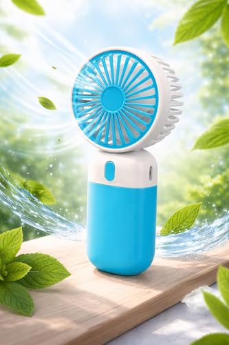 Image of Kabello Portable Hand Fan for Adults and Kids Rechargeable Handheld Fan with 3 Fan Speed Mini Fan for Travelling, Makeup and Office (Blue)