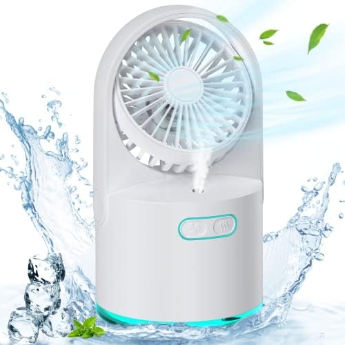 Table Misting Fan,Personal Cooling Mister Fan with 300ML Water Tank Small Portable Handheld Fan 7 Color Nightlights,Rechargeable Desk Spray Mist Fan with 3 Speed Wind for Home Office Outdoors Camping