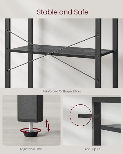 Image of VASAGLE 5-Tier Bookshelf, Bookcase with Steel Frame, Book Shelf for Living Room, Home Office, Study, 11.8 x 26 x 60.2 Inches, Industrial Style, Ebony Black and Ink Black ULLS061B56