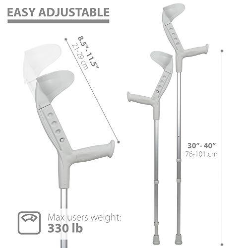 ORTONYX Forearm Crutches with Adjustable Support (1 Pair), Ergonomic Comfortable Wrist Handle, Heavy Duty for Standard and Tall Adults, Lightweight Aluminum / 200700