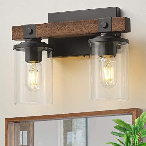 TUUANA 3-Light Farmhouse Vanity Light Fixture, Rustic Wood Bathroom ...