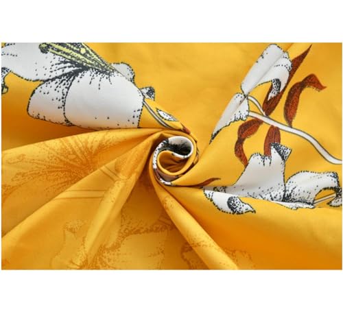 Image of Cotton Feel Glace Cotton Elastic Fitted All Around Elastic Printed King Size Double Bed Bedsheet with 2 Pillow Cover (72 inchx78 inch Yellow Floral)