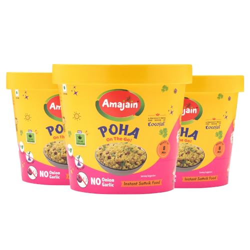 Amajain Instant Sattvik Healthy Poha, Ready-to-Eat, No Added Preservatives, No Added Flavours, Jain-Friendly, 70g (Pack of 3) (B082X89NQ5) Amazon Price History, Amazon Price Tracker