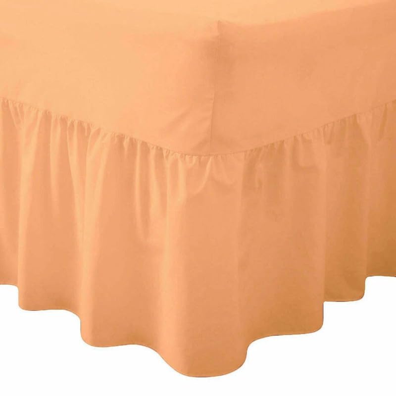 Easy Care Plain Polycotton Fitted Valance Sheet Deep Drop โ Super Soft Non-Iron Fade Resistant Bed Skirt (PEACH DO)