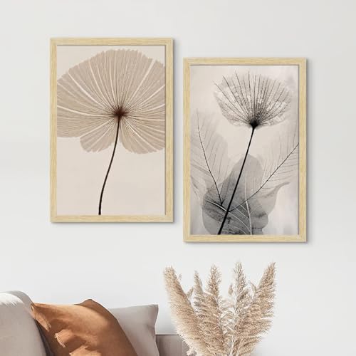 Image of ArtX Paper Floral Art Paintings with Frame for Wall Decor, Floral Painting for Living Room, Multicolor, Natural Wood Color Frames, 12x18 inch, Set of 2