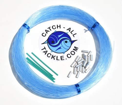 Monofilament Fishing Leader Kit 100yds Light Blue-Loop Protectors crimps