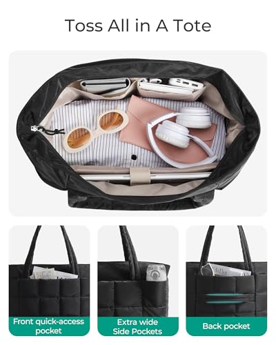 Image of BAGSMART Expandable Tote Bag for Women, Puffer Work Tote Handbag, Quilted Carry On Bag for Travel Gym
