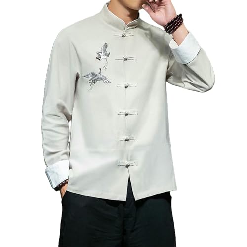 Chemise homme style chinois confortable en coton et lin brodé contre la chaleur