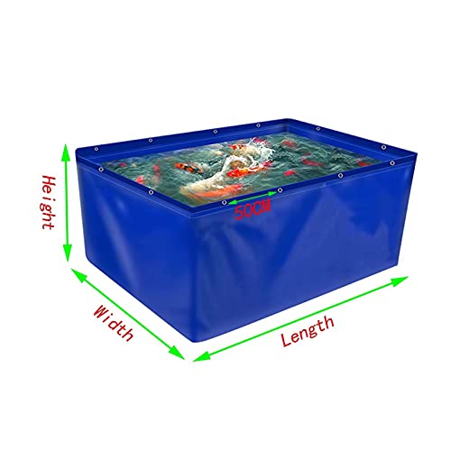 YJFENG Foldable Fish Pond, Temporary Waterproof Canvas Holding Tank, 0.5mm Heavy Duty Tarp Water Storage Pool for Saltwater Fish, Koi Turtles with Drain (Color : Blue, Size : 1x1x1M)