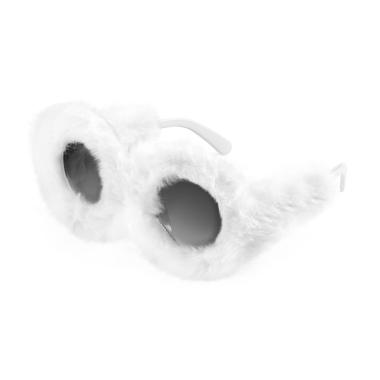 Gafas de sol redondas mullidas de felpa para mujer, estilo punk, de terciopelo suave, hechas a mano, para fiesta, cosplay, B2889, Blanco