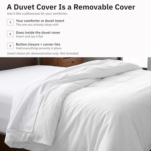 Image of California Design Den 100% Cotton Twin Duvet Cover Only - 400 Thread Count, 100% Cotton Sateen, Soft Twin XL /Twin Duvet Covers, Button Closures, Corner Ties, Durable Bedding - Antique White
