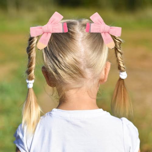 Grampos de laço de volta às aulas feitos à mão para lápis rosa grampos de cabelo com clipes jacaré p