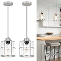 Brushed Nickel Pendant Lights Set of 2, Pendant Lights Kitchen Island with Clear Glass Shade, Modern Farmhouse Pendant Light Fixtures Hanging Light with Adjustable Cord over Sink Decor, E26