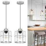 Brushed Nickel Pendant Lights Set of 2, Pendant Lights Kitchen Island with Clear Glass Shade, Modern Farmhouse Pendant Light Fixtures Hanging Light with Adjustable Cord over Sink Decor, E26